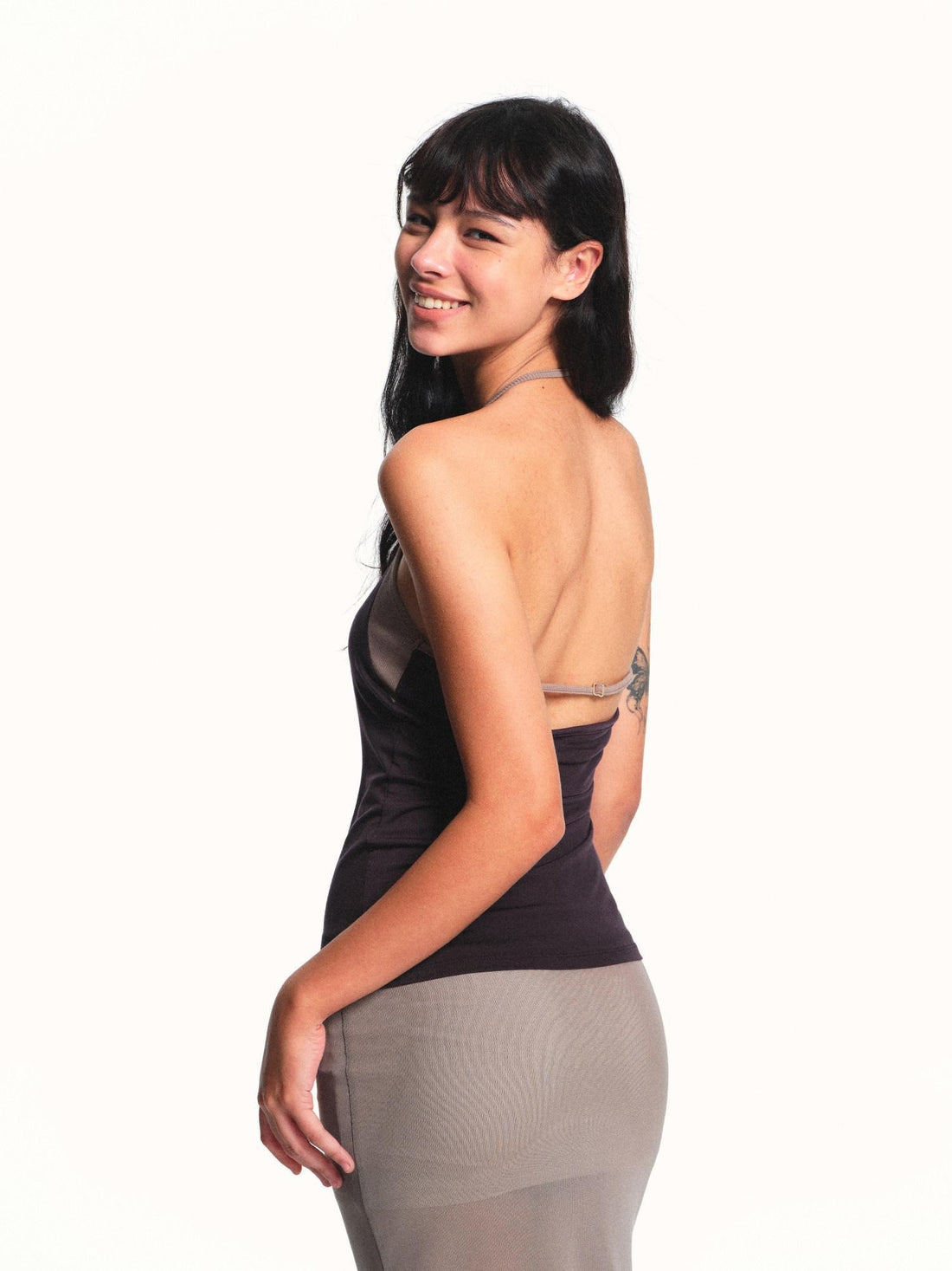 kvkv Deep Purple Contrast Panel Adjustable Halter U Neck Women&