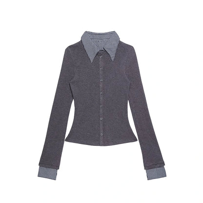 kvkv_Detachable_Collar_Plaid_Knit_Shirt_Cardigan_MISSTT