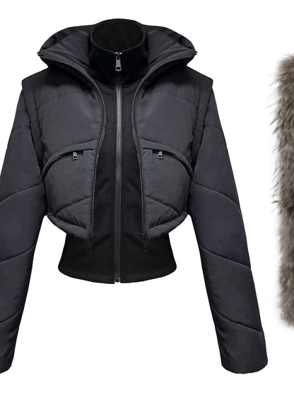 kvkv_Detachable_Faux_Fur_Hood_Quilted_Waist_Snatcher_Puffer_Jacket_MISSTT