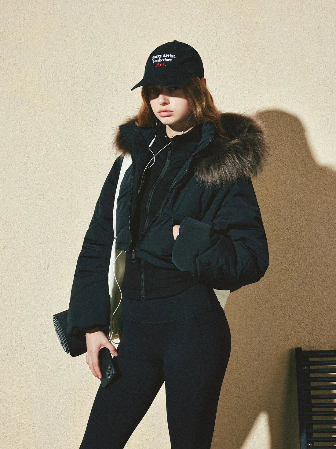 kvkv Detachable Faux Fur Hood Quilted Waist Snatcher Puffer Jacket
