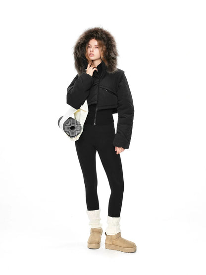 kvkv Detachable Faux Fur Hood Quilted Waist Snatcher Puffer Jacket