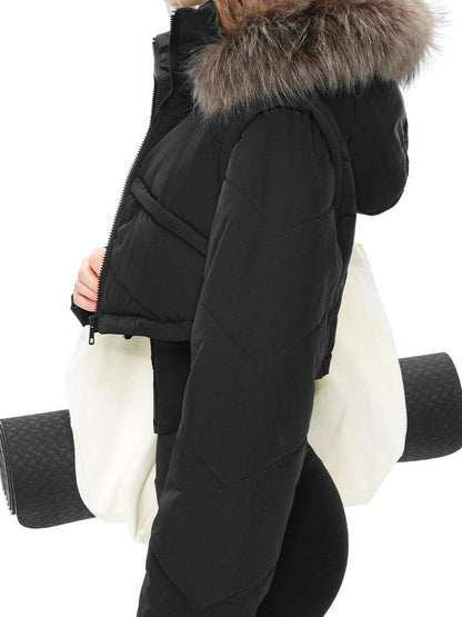 kvkv Detachable Faux Fur Hood Quilted Waist Snatcher Puffer Jacket