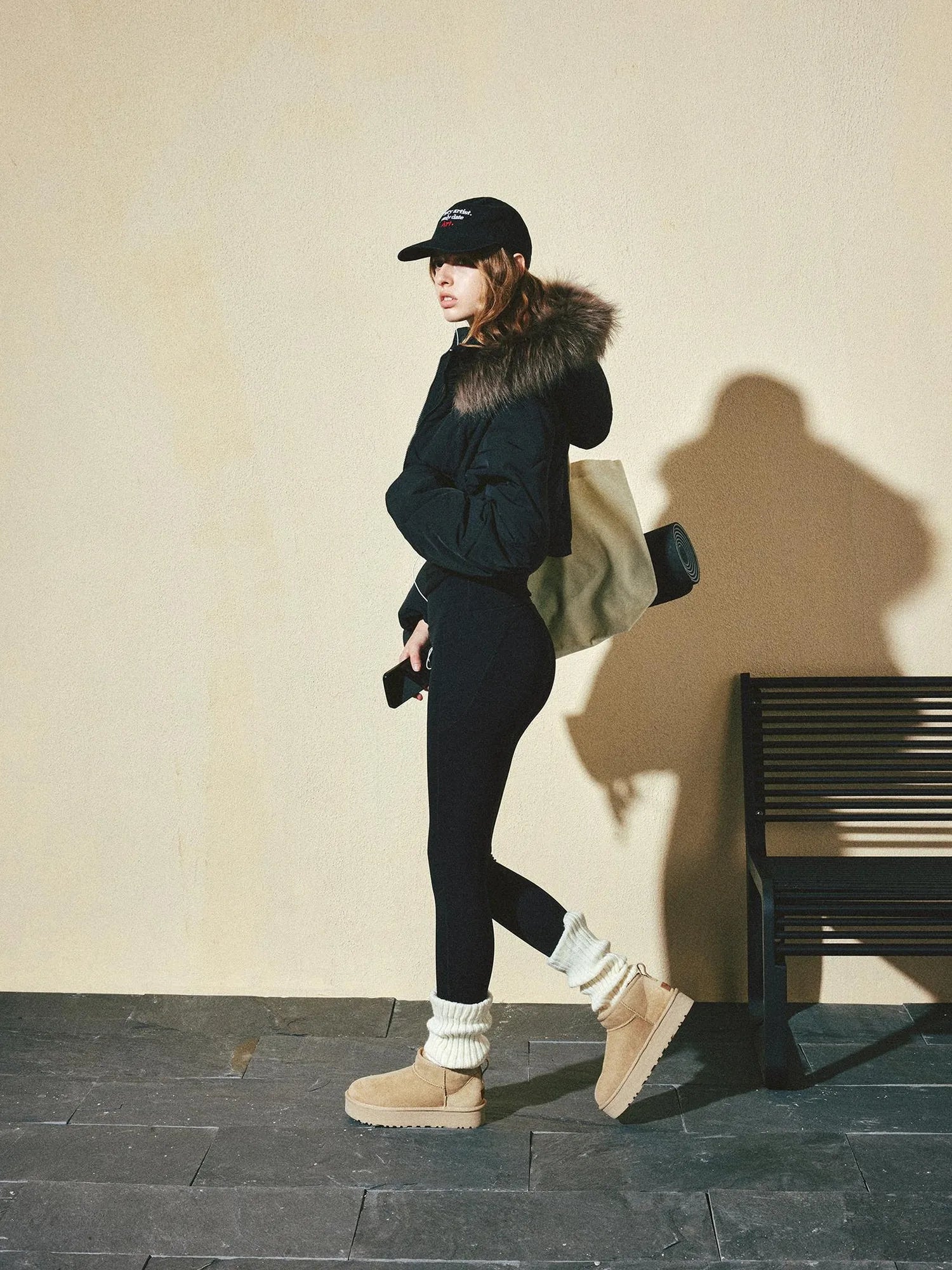 kvkv Detachable Faux Fur Hood Quilted Waist Snatcher Puffer Jacket