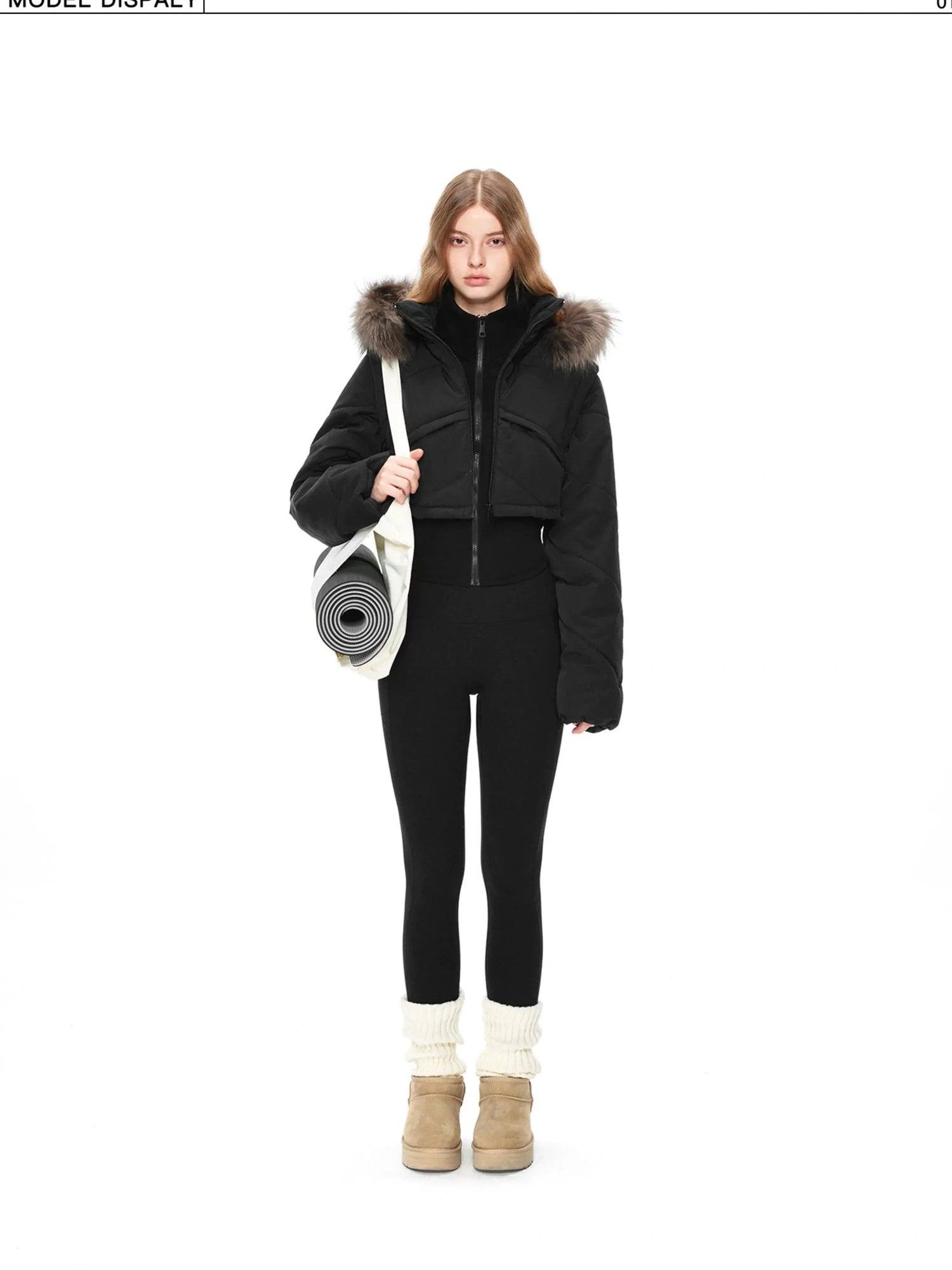kvkv Detachable Faux Fur Hood Quilted Waist Snatcher Puffer Jacket