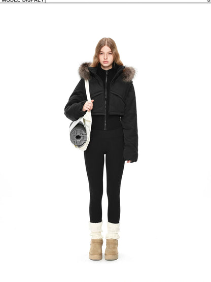 kvkv Detachable Faux Fur Hood Quilted Waist Snatcher Puffer Jacket