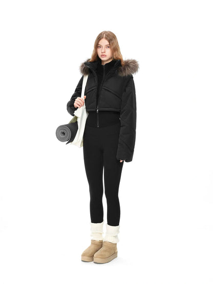 kvkv Detachable Faux Fur Hood Quilted Waist Snatcher Puffer Jacket