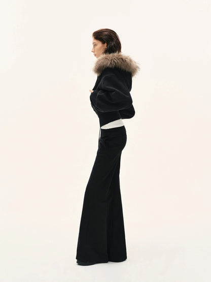 kvkv Detachable Faux Fur Hooded Zip Up Jacket