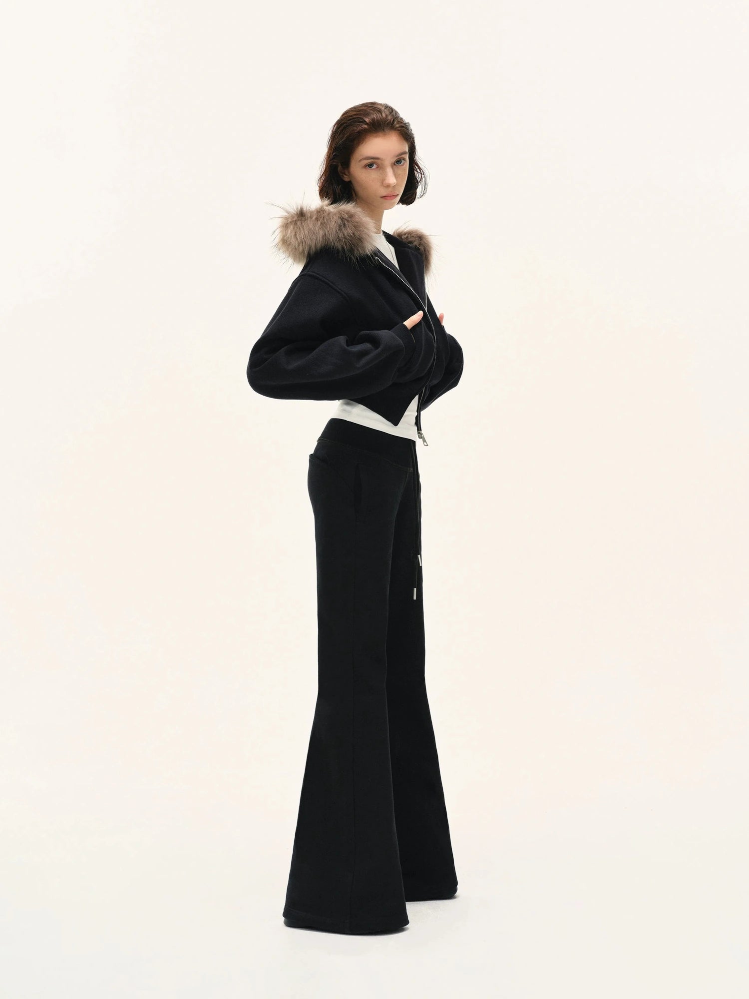 kvkv Detachable Faux Fur Hooded Zip Up Jacket
