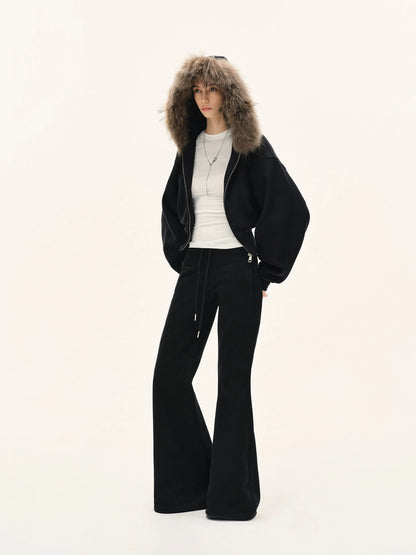 kvkv Detachable Faux Fur Hooded Zip Up Jacket