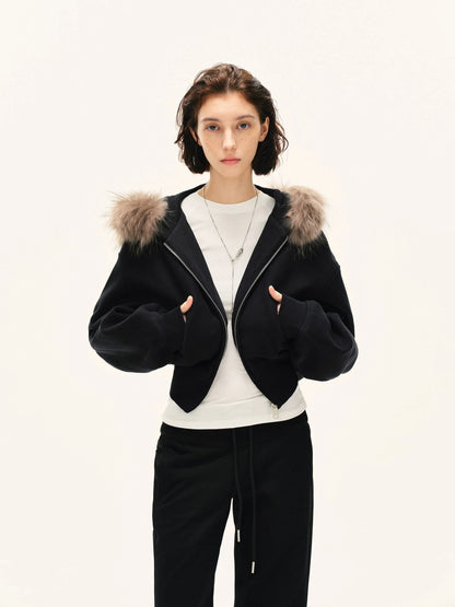 kvkv Detachable Faux Fur Hooded Zip Up Jacket