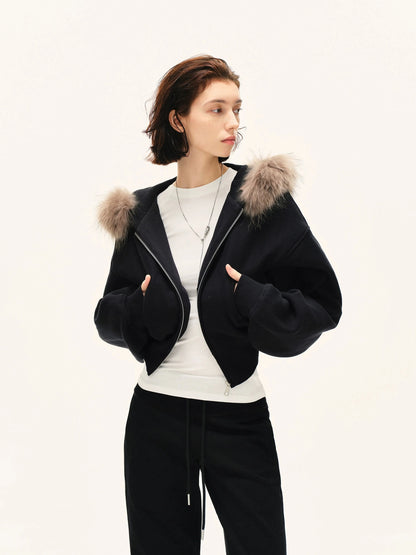 kvkv Detachable Faux Fur Hooded Zip Up Jacket