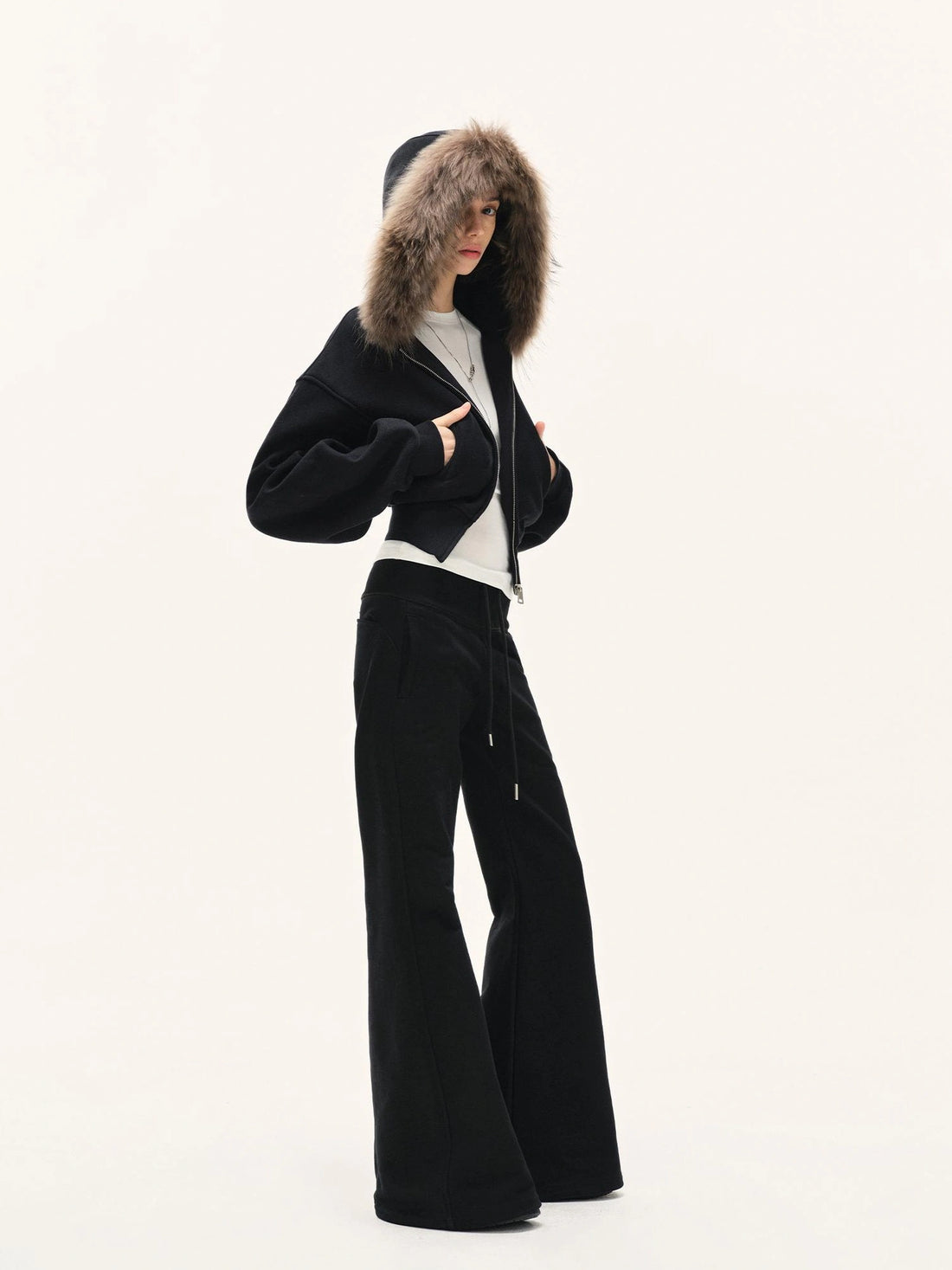 kvkv Detachable Faux Fur Hooded Zip Up Jacket