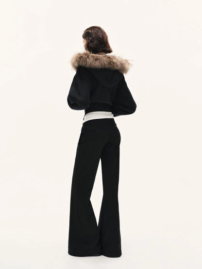 kvkv Detachable Faux Fur Hooded Zip Up Jacket