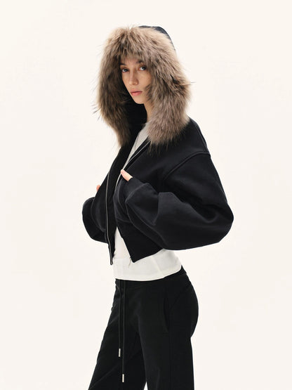 kvkv Detachable Faux Fur Hooded Zip Up Jacket