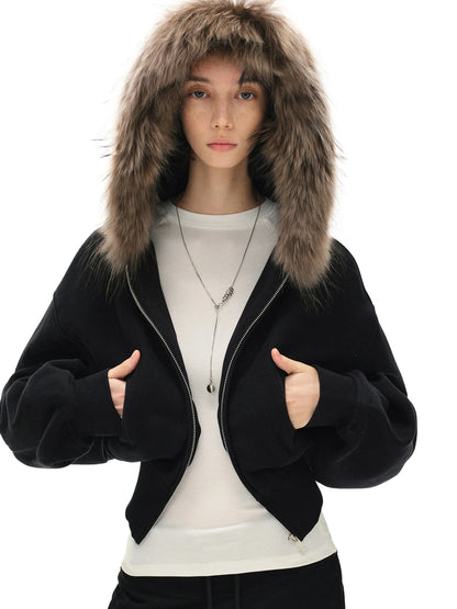 kvkv Detachable Faux Fur Hooded Zip Up Jacket