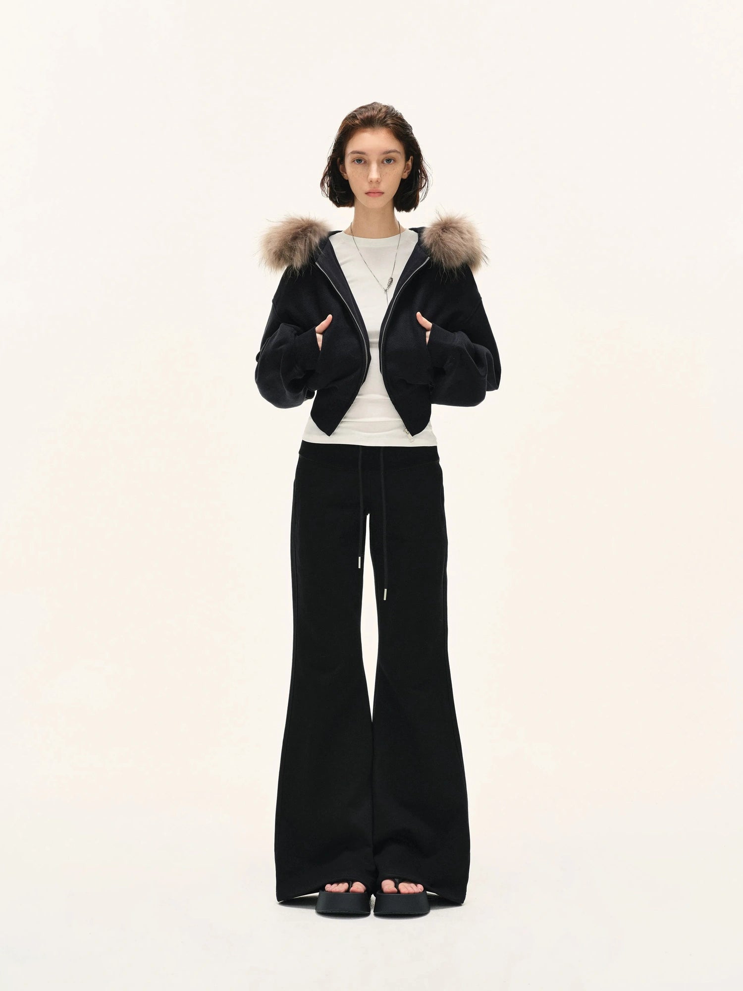kvkv Detachable Faux Fur Hooded Zip Up Jacket
