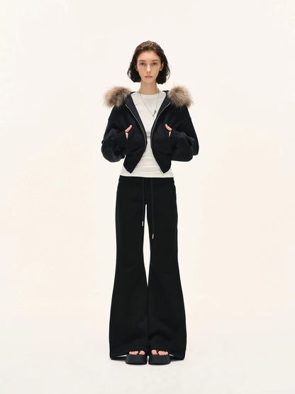 kvkv Detachable Faux Fur Hooded Zip Up Jacket