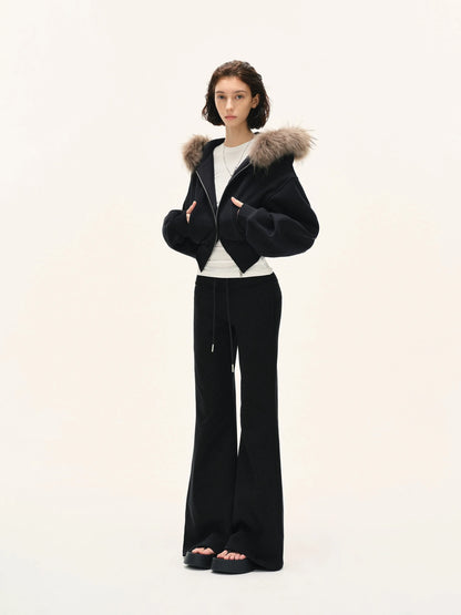 kvkv Detachable Faux Fur Hooded Zip Up Jacket