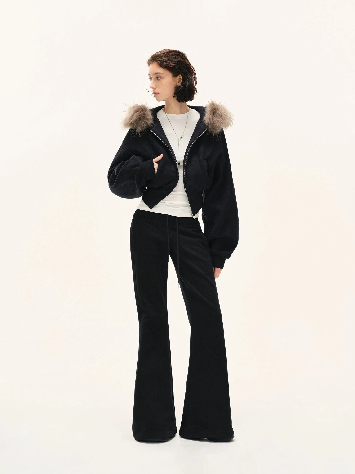 kvkv Detachable Faux Fur Hooded Zip Up Jacket