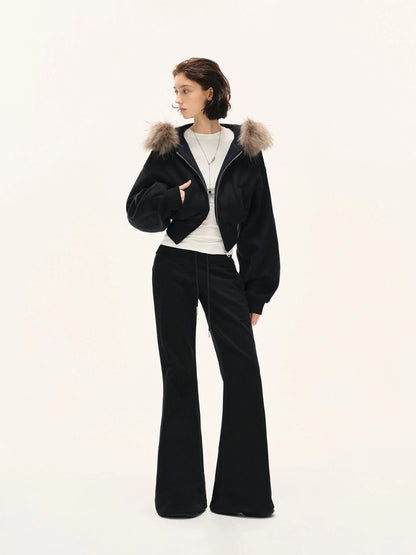 kvkv Detachable Faux Fur Hooded Zip Up Jacket