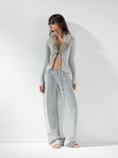 kvkv Detachable Fox Fur Collar Belted Knit Cardigan