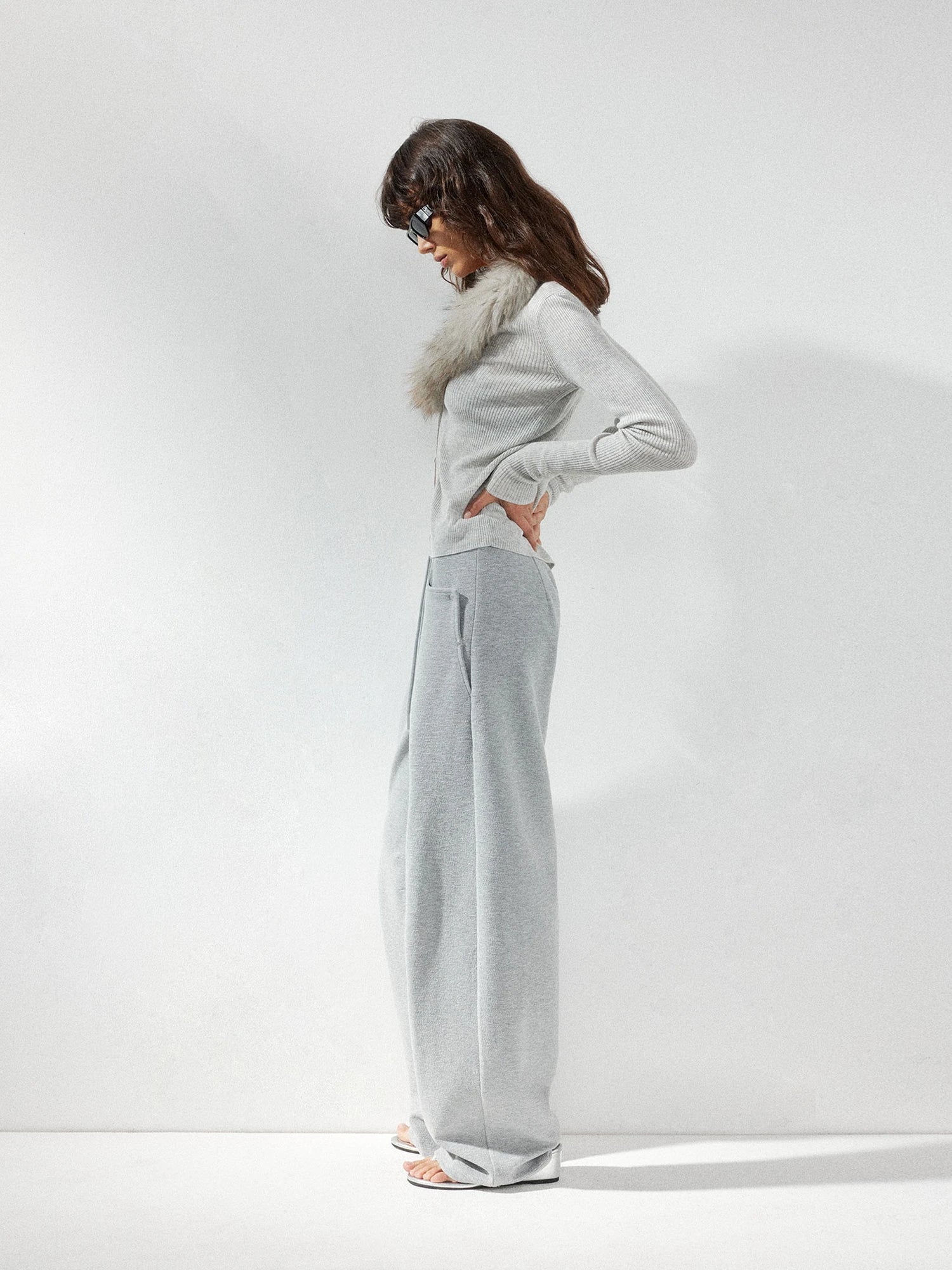 kvkv Detachable Fox Fur Collar Belted Knit Cardigan