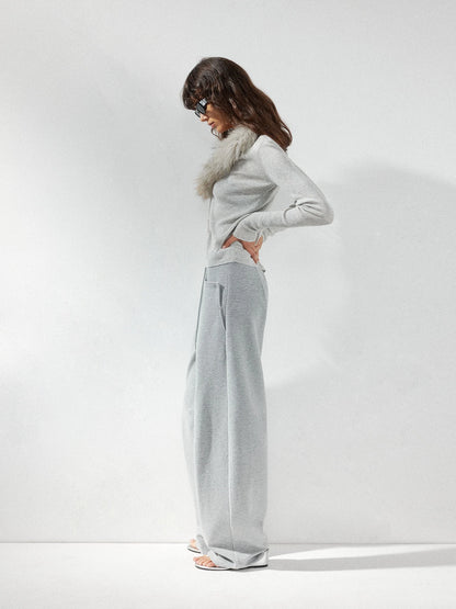 kvkv Detachable Fox Fur Collar Belted Knit Cardigan