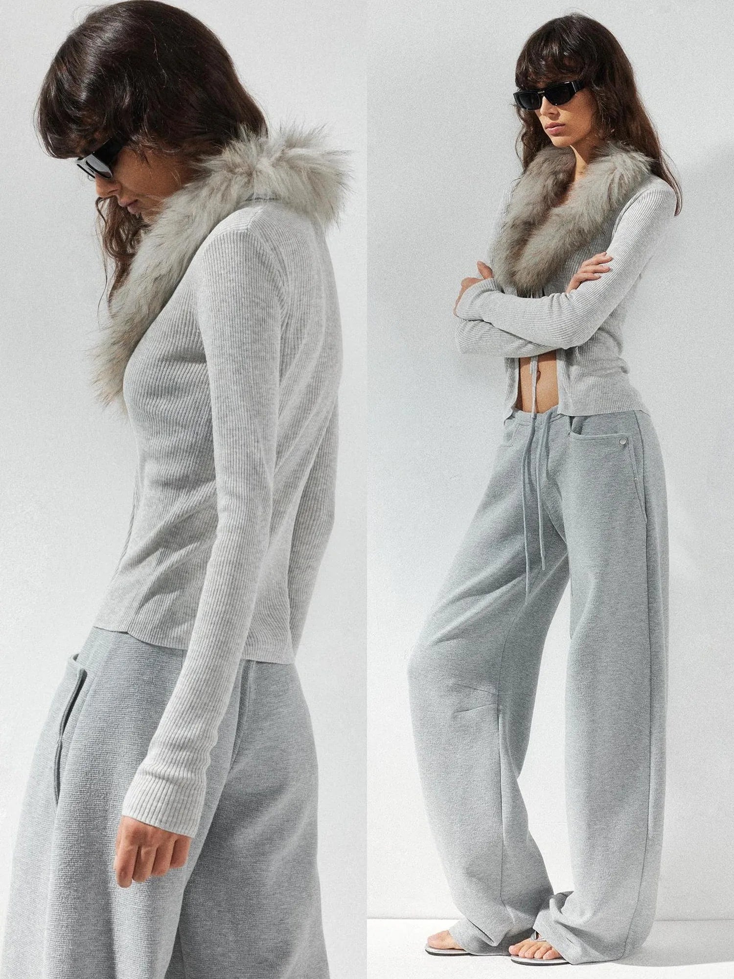 kvkv Detachable Fox Fur Collar Belted Knit Cardigan
