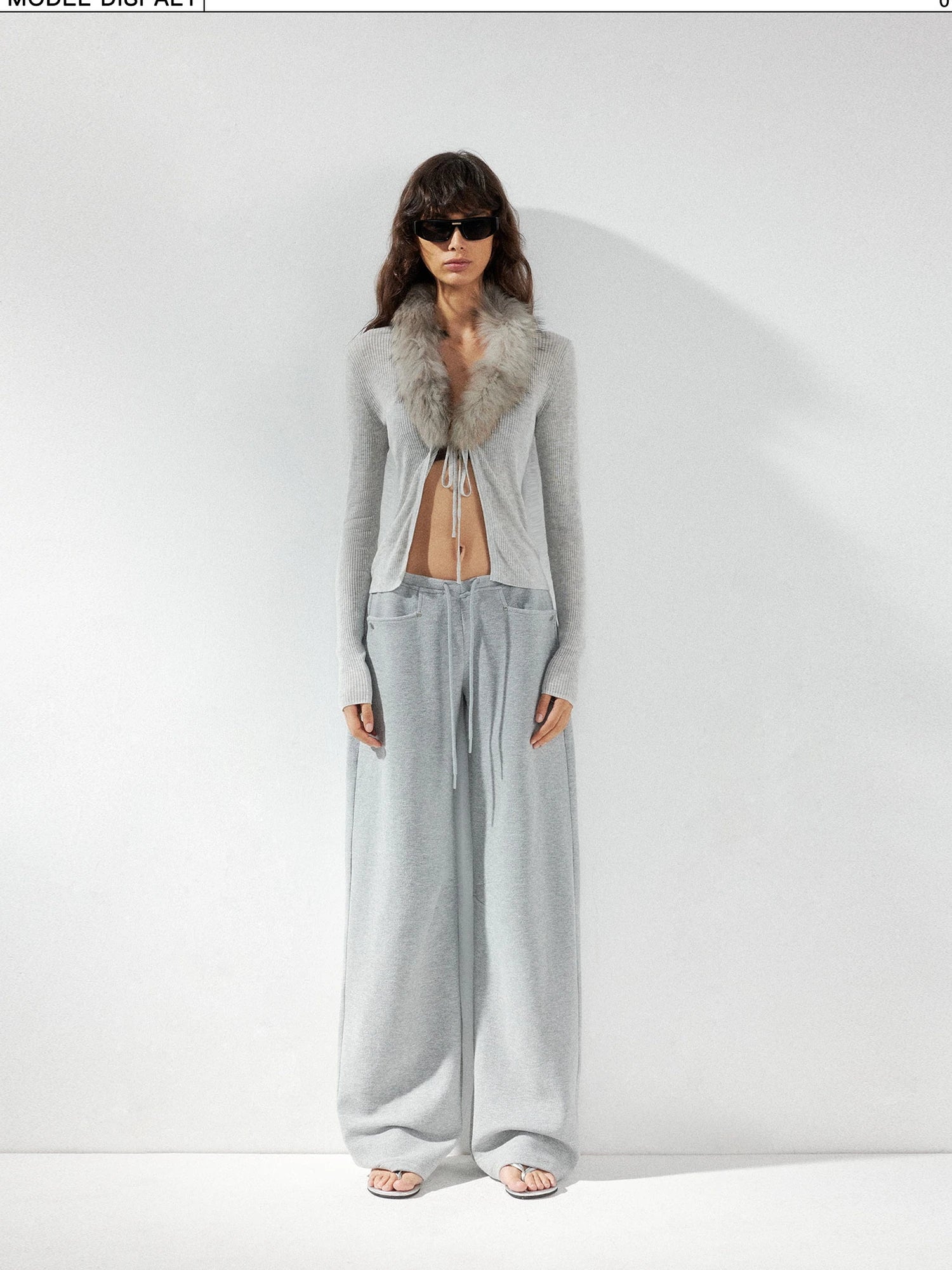 kvkv Detachable Fox Fur Collar Belted Knit Cardigan