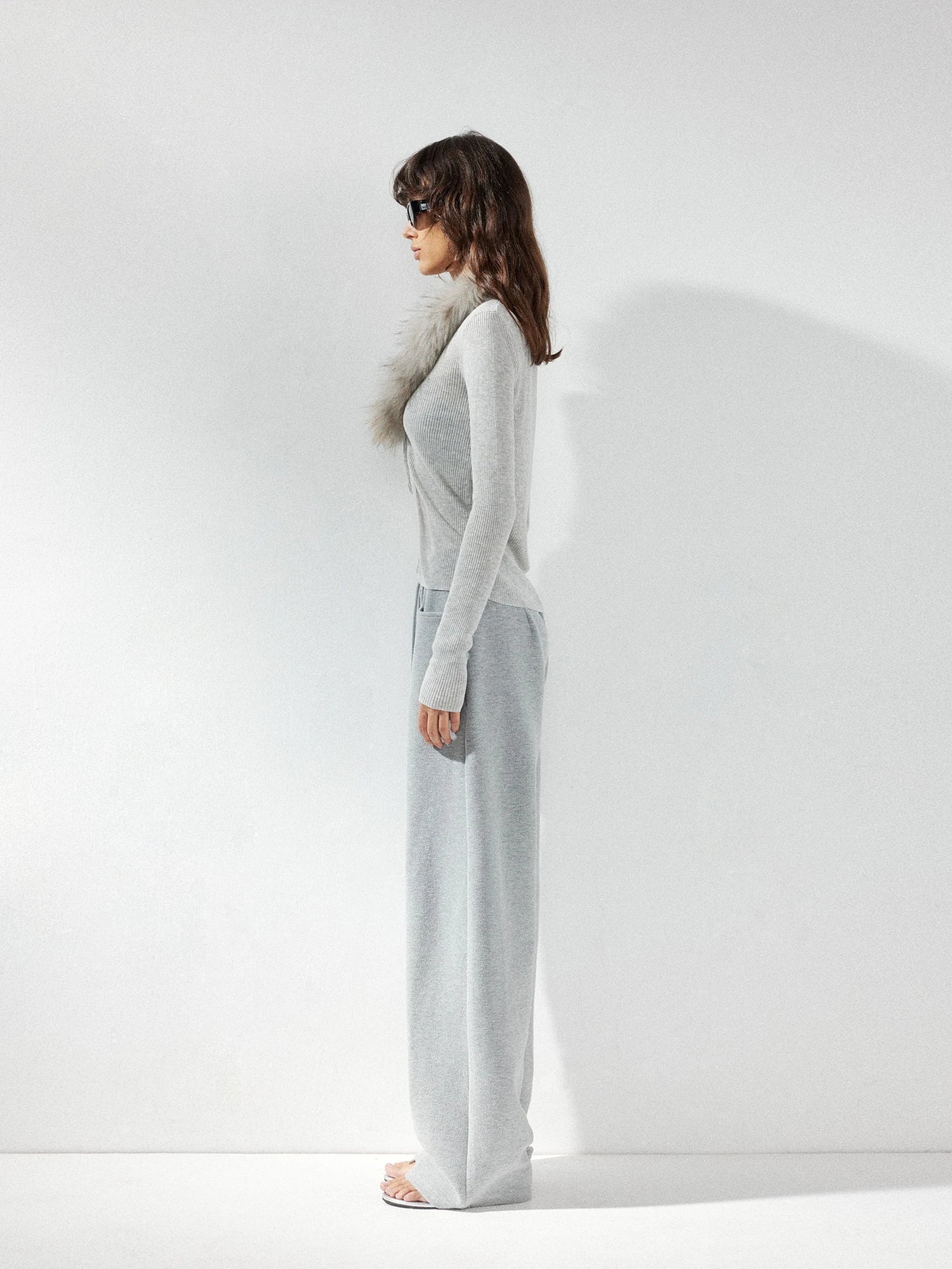 kvkv Detachable Fox Fur Collar Belted Knit Cardigan