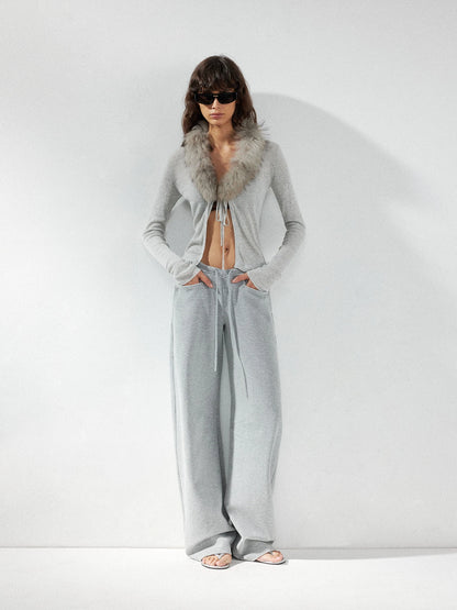 kvkv Detachable Fox Fur Collar Belted Knit Cardigan