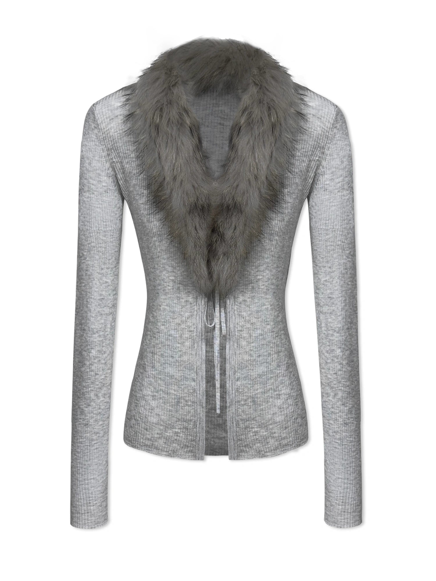 kvkv_Detachable_Fox_Fur_Collar_Belted_Knit_Cardigan_MISSTT