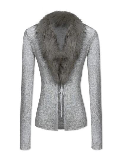 kvkv_Detachable_Fox_Fur_Collar_Belted_Knit_Cardigan_MISSTT