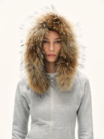 kvkv Detachable Fur Hooded Zip Up Sweatshirt