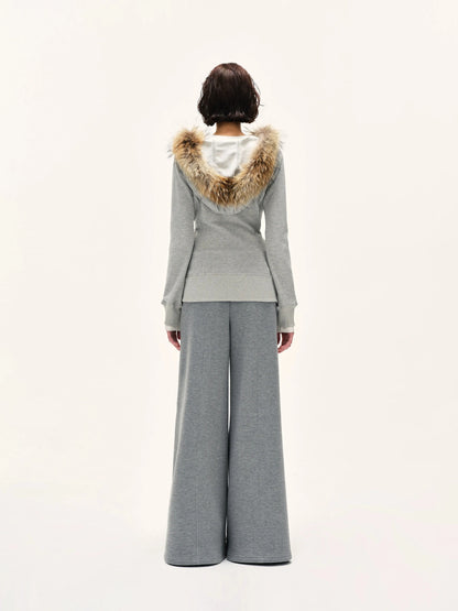 kvkv Detachable Fur Hooded Zip Up Sweatshirt