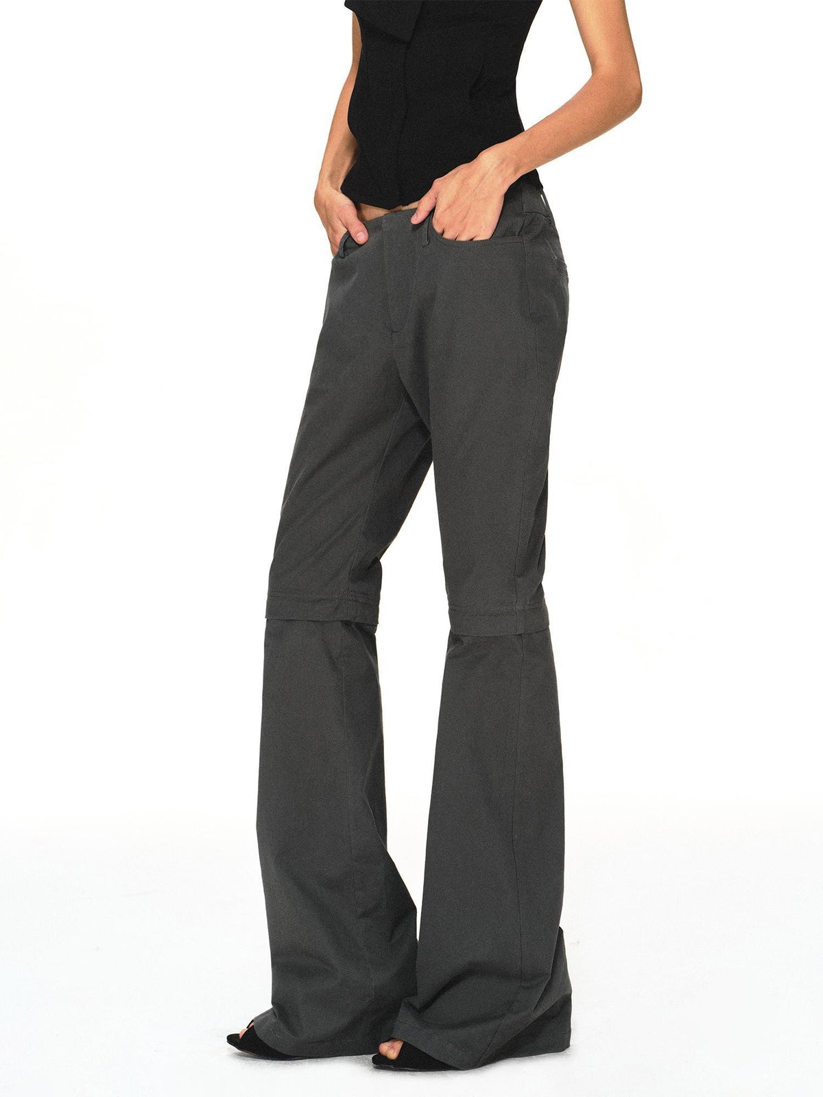 kvkv Detachable Leg Dark Gray Low Waist Washed Cotton Women&
