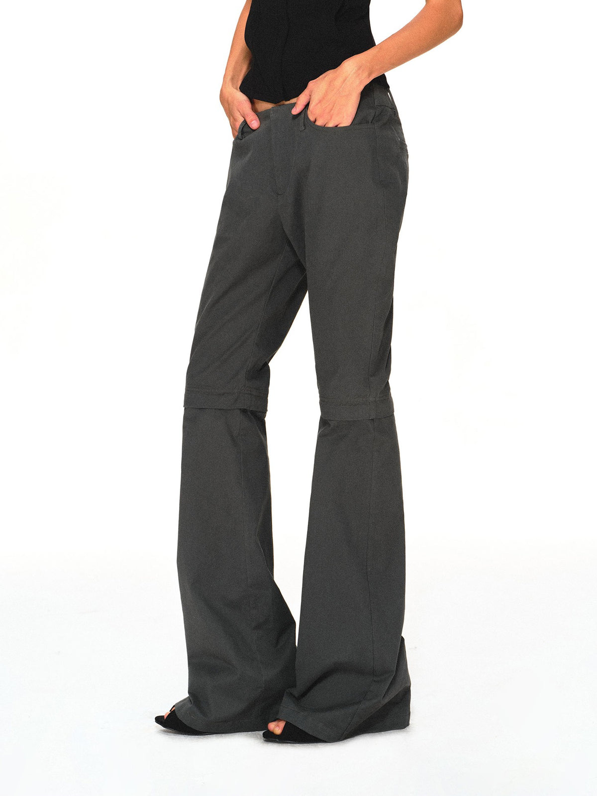 kvkv Detachable Leg Dark Gray Low Waist Washed Cotton Women&