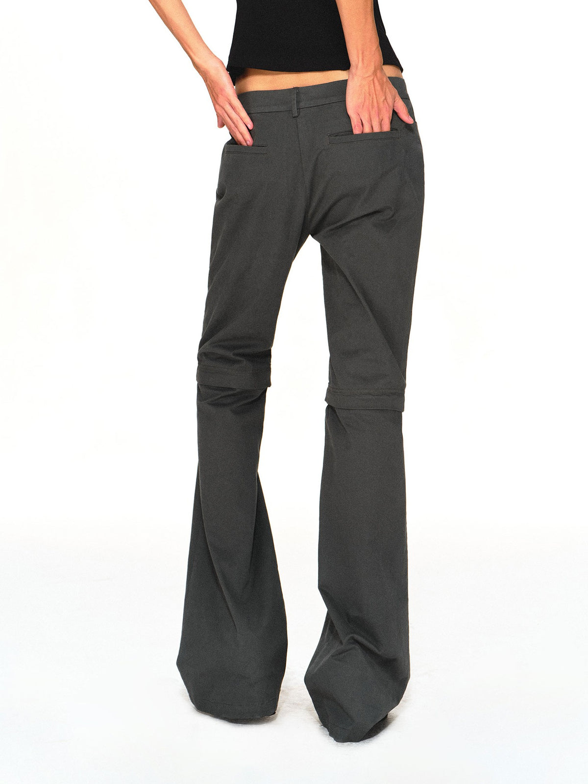 kvkv Detachable Leg Dark Gray Low Waist Washed Cotton Women&