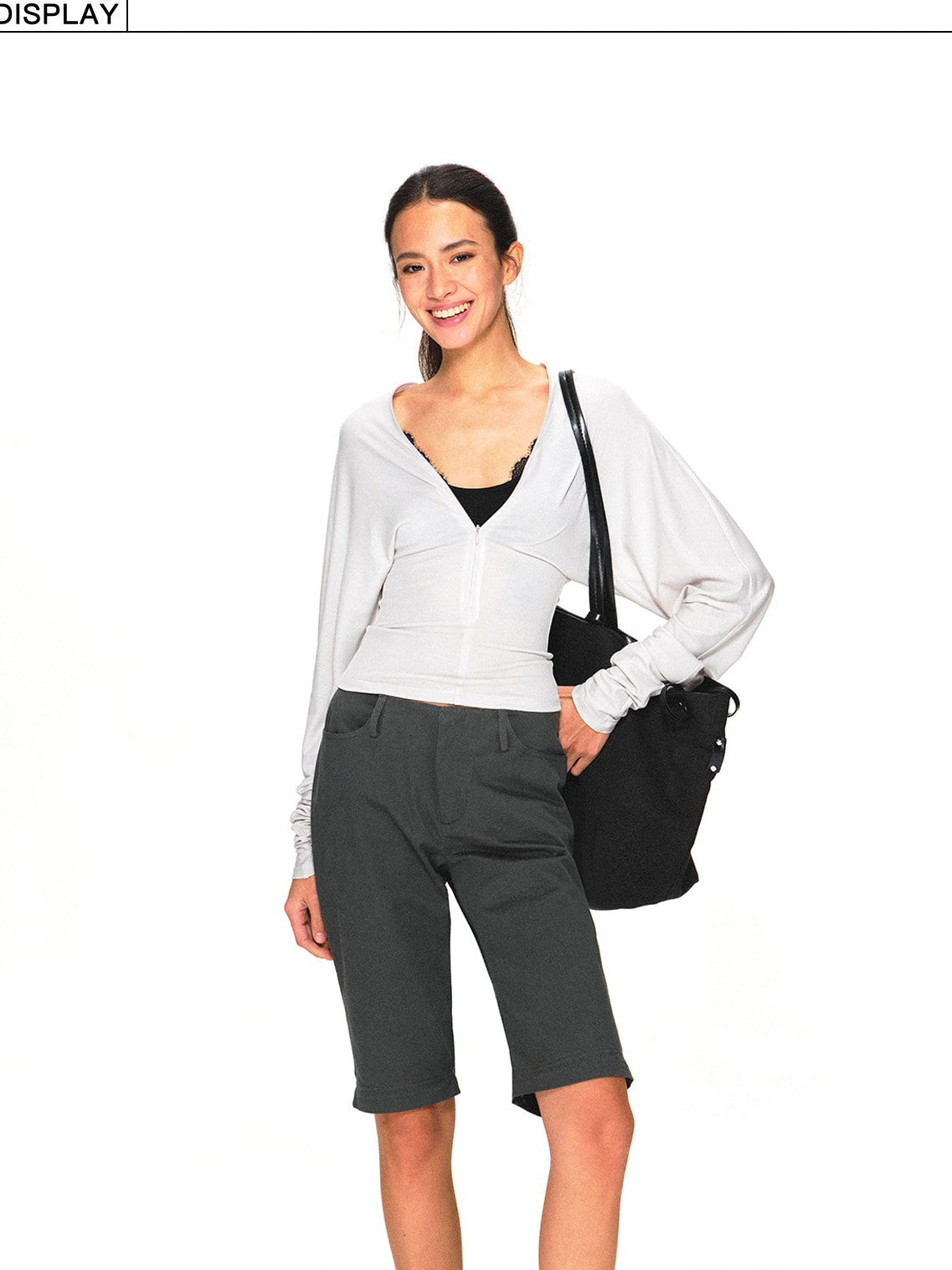 kvkv Detachable Leg Dark Gray Low Waist Washed Cotton Women&