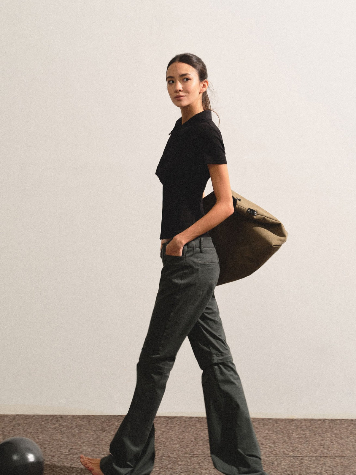 kvkv Detachable Leg Dark Gray Low Waist Washed Cotton Women&