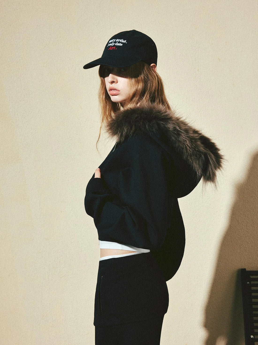 kvkv Detachable Raccoon Fur Hooded Crop Sweatshirt