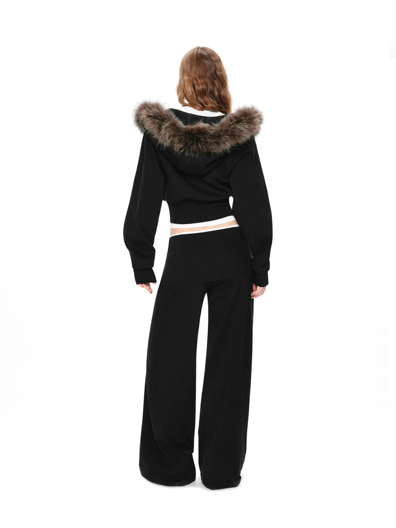 kvkv Detachable Raccoon Fur Hooded Crop Sweatshirt