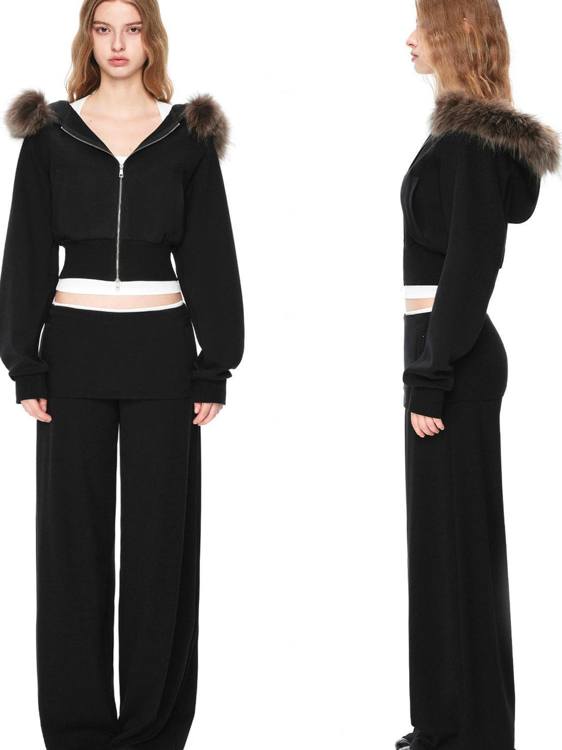 kvkv Detachable Raccoon Fur Hooded Crop Sweatshirt