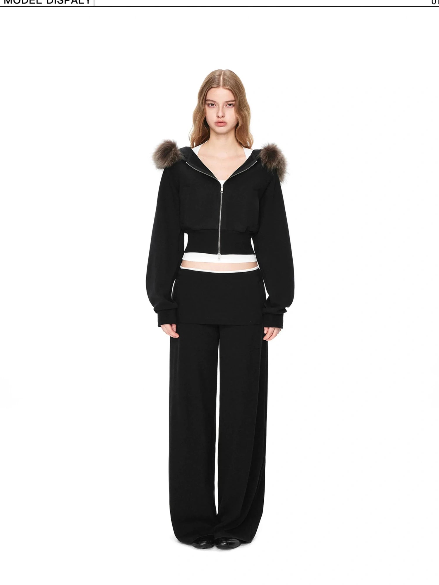 kvkv Detachable Raccoon Fur Hooded Crop Sweatshirt
