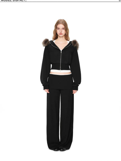 kvkv Detachable Raccoon Fur Hooded Crop Sweatshirt