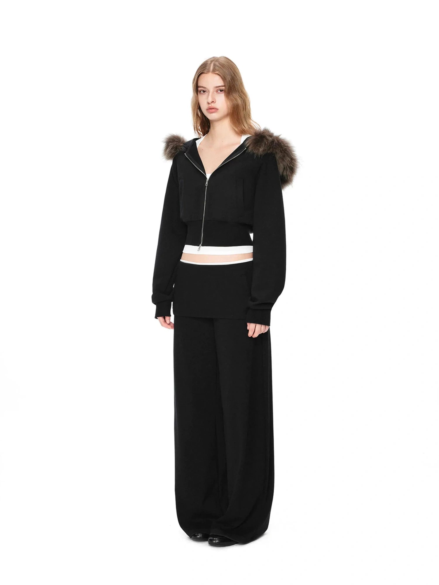 kvkv Detachable Raccoon Fur Hooded Crop Sweatshirt