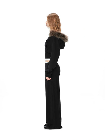 kvkv Detachable Raccoon Fur Hooded Crop Sweatshirt