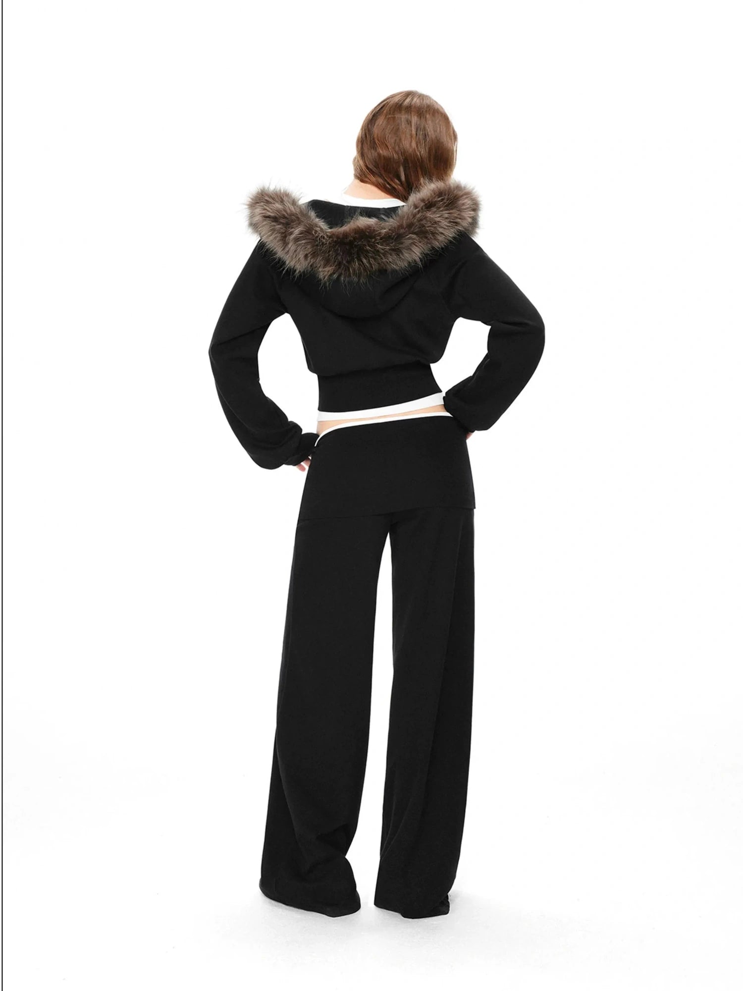 kvkv Detachable Raccoon Fur Hooded Crop Sweatshirt