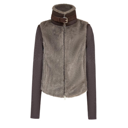 kvkv_Detachable_Short_Vintage_Stand_Collar_Zipper_Polyester_Womens_Dark_Brown_Jacket_MISSTT