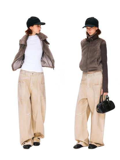 kvkv Detachable Short Vintage Stand Collar Zipper Polyester Womens Dark Brown Jacket